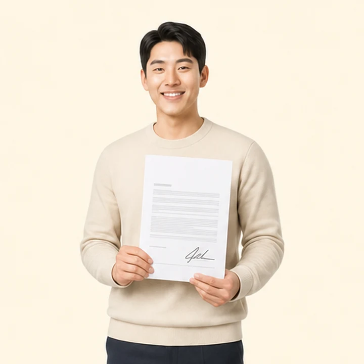 연체자 기아 쏘렌토 장기렌트카 서면 견적서를 들고 있는 고객